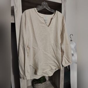 Joie Cream V-Notch Long-Sleeve Tunic Linen SZ M Never Used No Tags